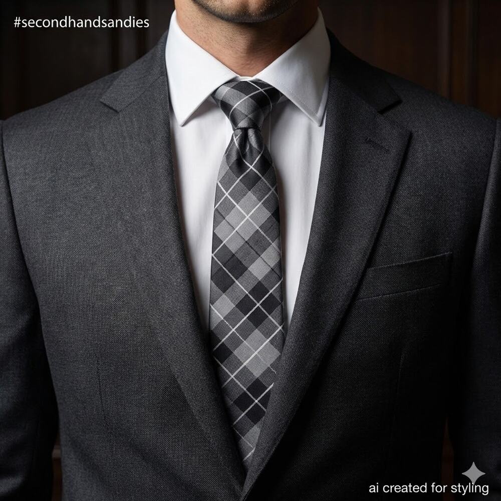 Geoffrey Beene Tie Grey Black Plaid Silk NWT Corpcore Modern Business